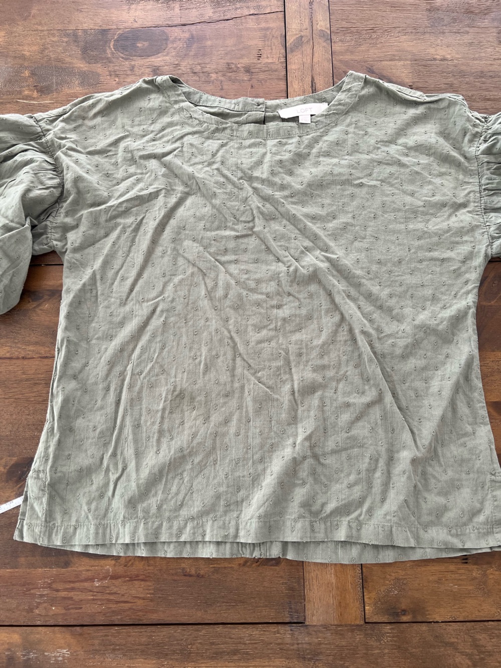 LOFT Sage Eyelet Short Sleeve Blouse